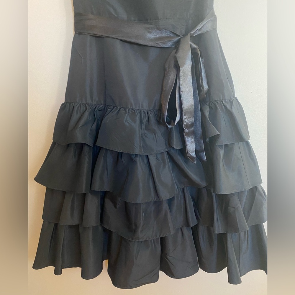 Zara Black Strapless Cocktail Dress Ruffled Belted Smocked Back Size Small - Picture 2 of 5
